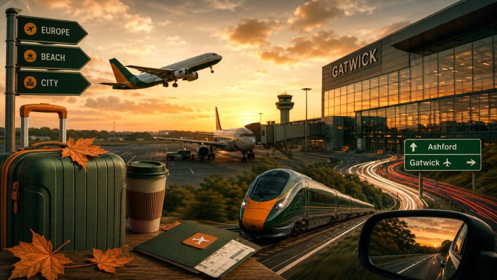 Find cheap autumn 2026 flights from airports near Kent, including Gatwick and Southend, plus the fastest Ashford to Gatwick route by car and train, realistic journey times and costs.